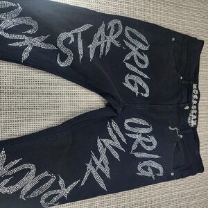 Rockstar‎ Original Black Label Jeans Mens 37x32 Black Rhinestone Straight Leg